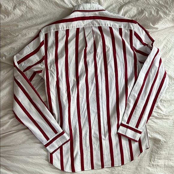 J. Crew Red & White Striped 100% Organic Cotton Casual Button Down Oxford Shirt - Picture 5 of 7